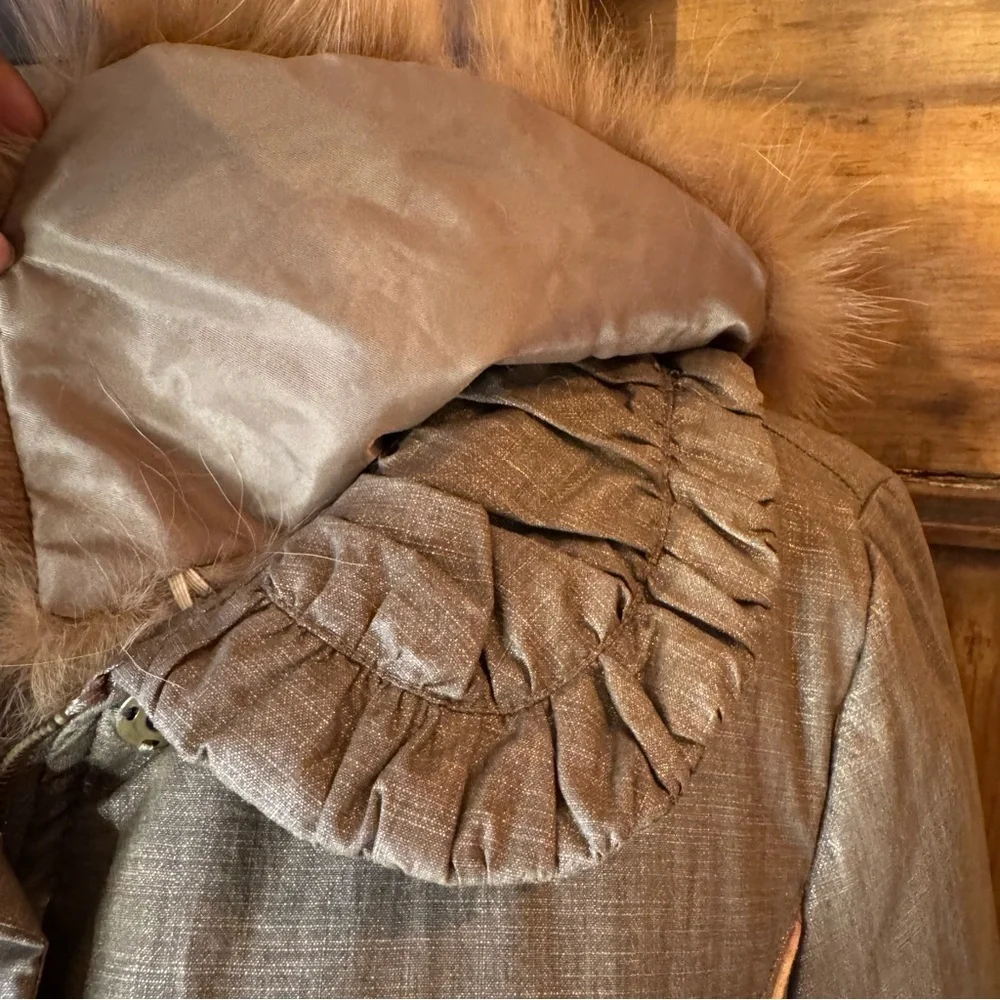 Penny Lane fur cotton crochet puffer button down fur collar coat - Picture 9 of 17